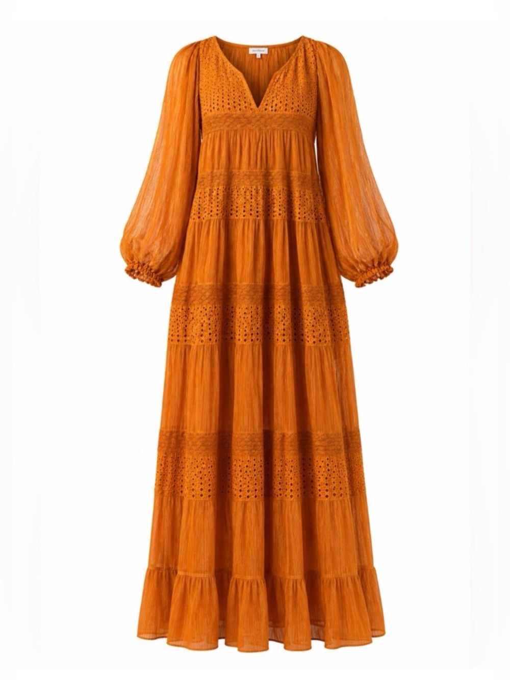 Sundance Adore Moi Dress Maxi Mixed-Media Eyelet Orange Honey Boho XS